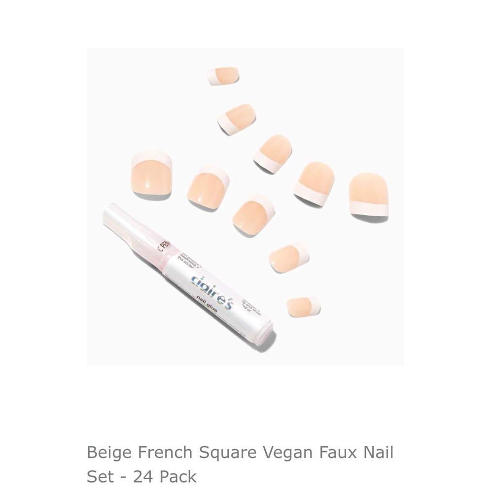 Claires Beige French Square Vegan Faux Nail Set - 24 Pack